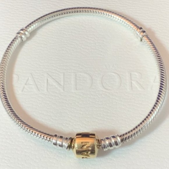 NWOT Pandora 925 and 14K Yellow Gold Signature Clasp Bracelet 8.3"/21cm RETIRED - Picture 3 of 7